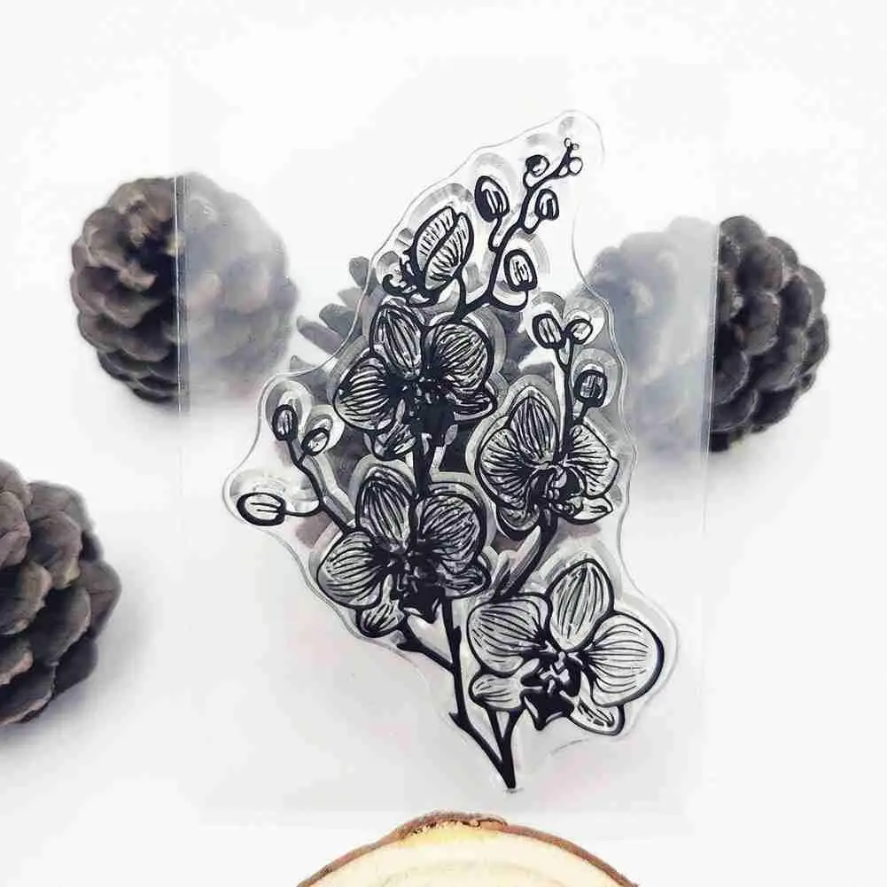 

Phalaenopsis Silicone Transparent Stamp DIY Decorative Stamp Standard Seal Stamp Silicone Cutting Retro Rubber Dies S9O0