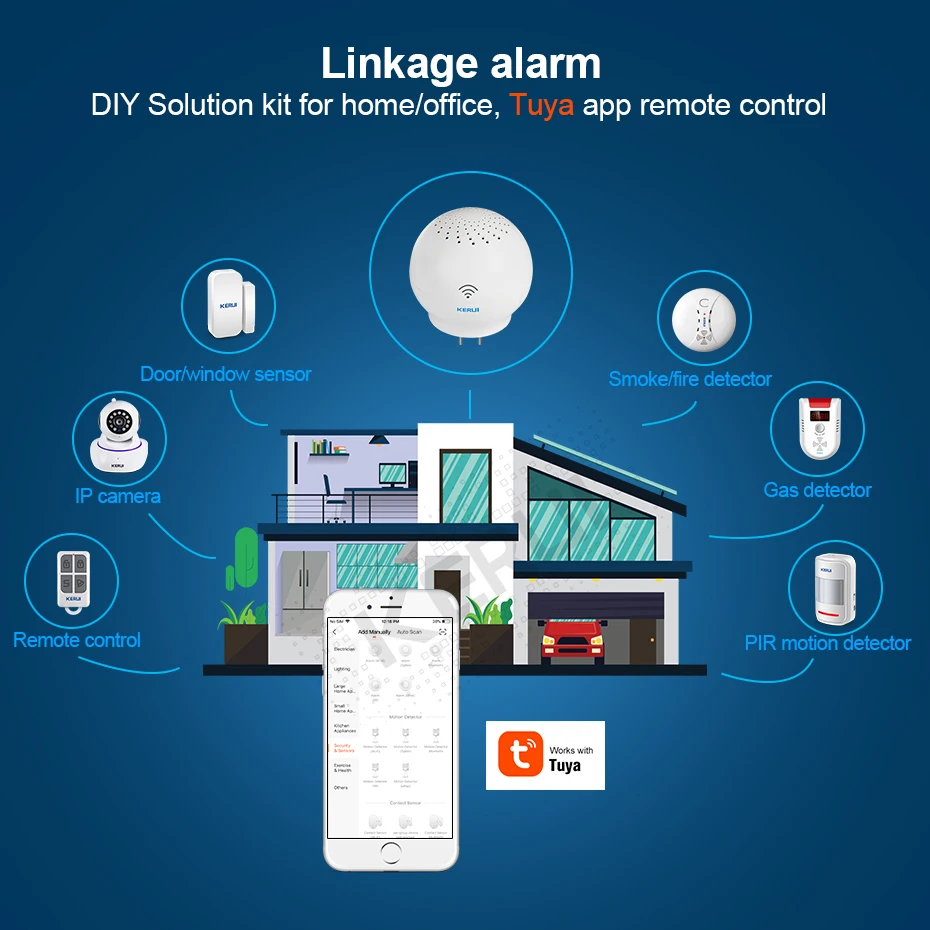 KERUI Tuya шлюз сигнализации системы Интеллектуальная связь дверной датчик умный