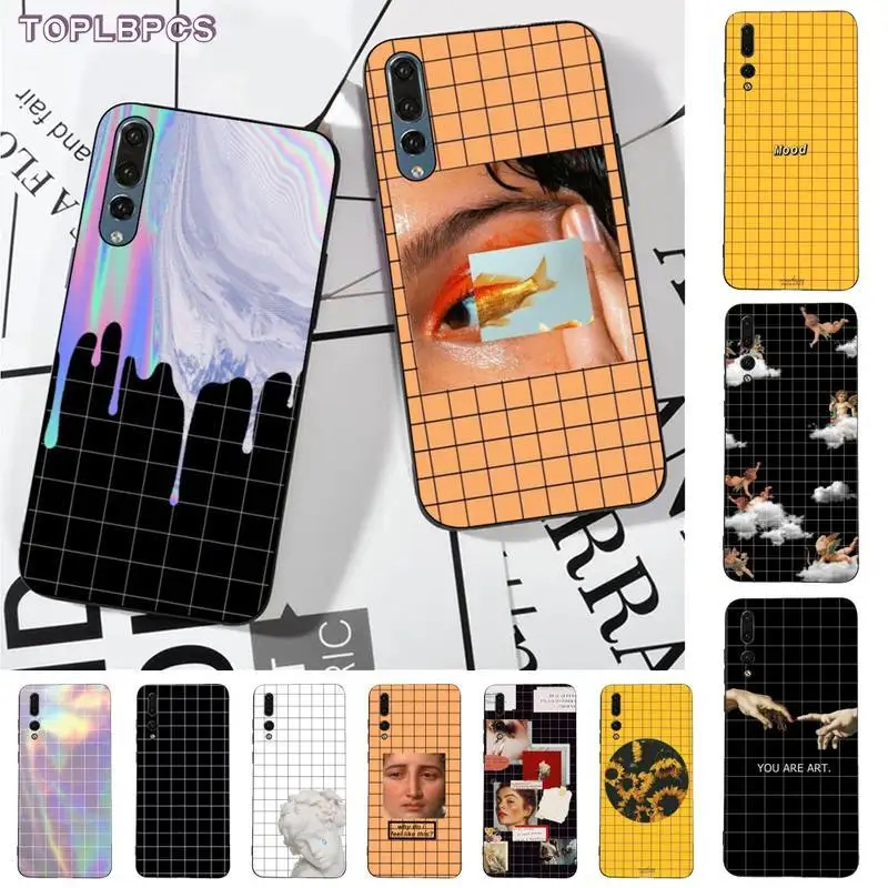 

TOPLBPCS Black white checkered stripe Black TPU Soft Phone Case for huawei P8 P9 p10 p20 P30 P40 pro lite psmart 2019