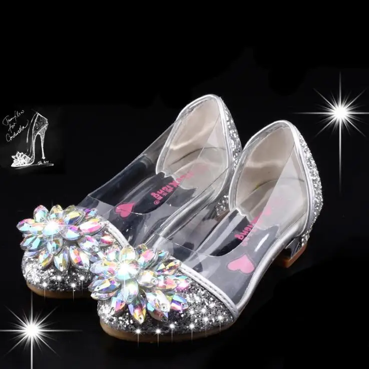 

Fashion Cinderella Crystal Bright Diamond Leather Shoes Girl Princess Single Shoes Girl Performance High Heels Shoes
