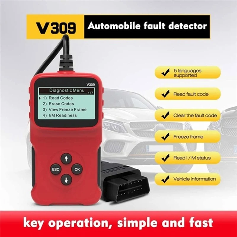

Fit Car Diagnostic Scanner V309 OBD2 OBDII Car Diagnostic Repair Tool Automotive Erase/Reset Fault Codes Car Diagnostic Tool
