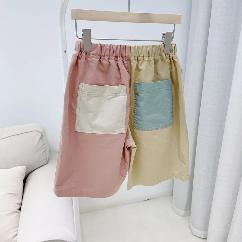 

2021 new Boys and girls spring summer children's cotton color matching shorts loose pants thin soft five-point pants kid clothes