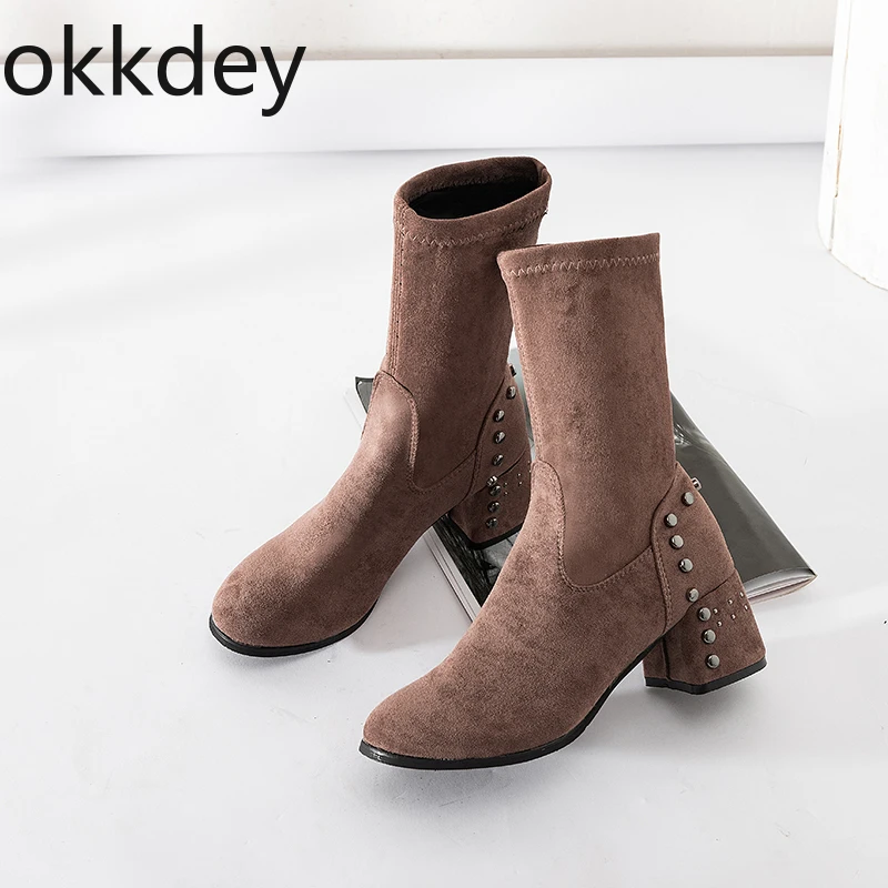 Okkdey/новые женские ботинки пикантные замшевые эластичные с круглым носком осенне