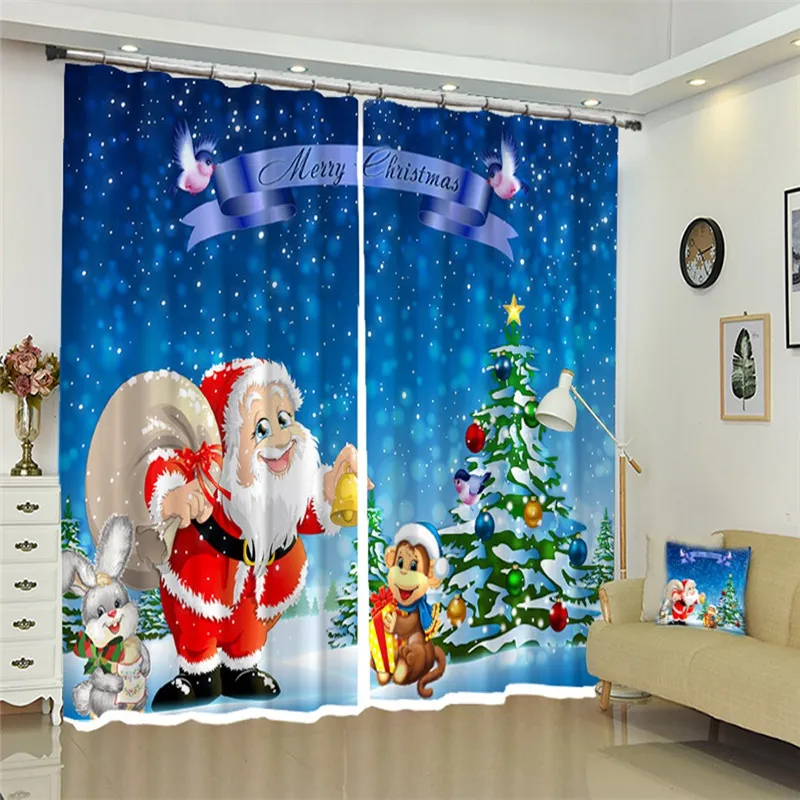

3D Curtains Merry Christmas Creative Christmas precision Shade Curtain for Living Room Luxury Curtains Drapes Rideaux