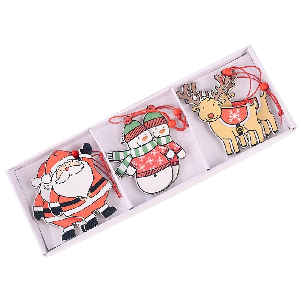 

6PCS Christmas Decorations Santa Claus Hollow Painted Xmas Wooden Ornaments Navidad Xmas Tree Hanging Decoration New Year 2021