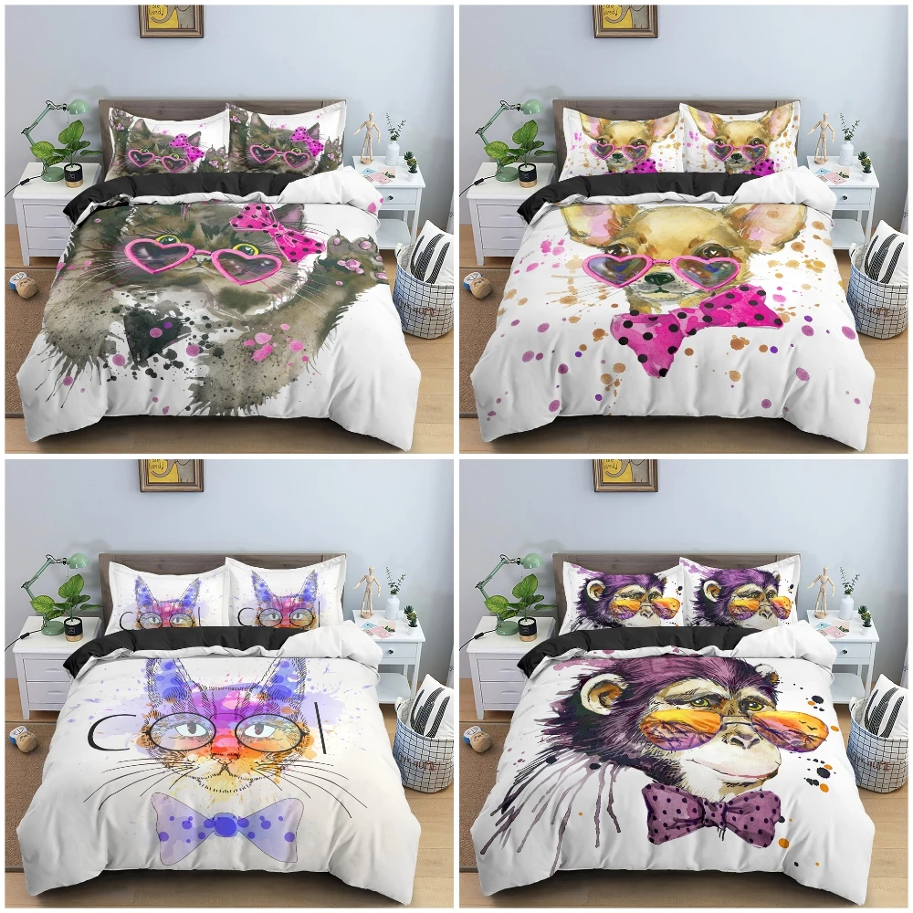 

3D Cartoon Animal Bedding Set Watercolor Printed Duvet Cover Set King Double Twin Quilt Cover With Pillowcase Home Textile