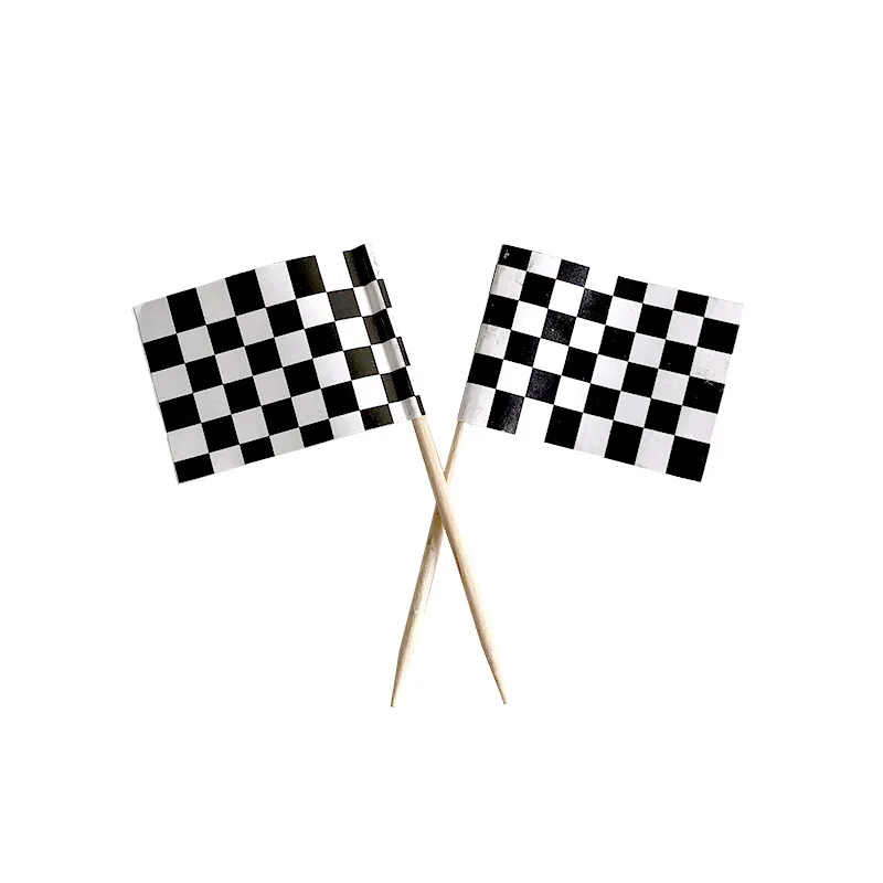 24pcs Racing Flag Toothpicks Checkered Picks Appetizer Fruit Sticks for Cocktail Party - Black and White New | Дом и сад