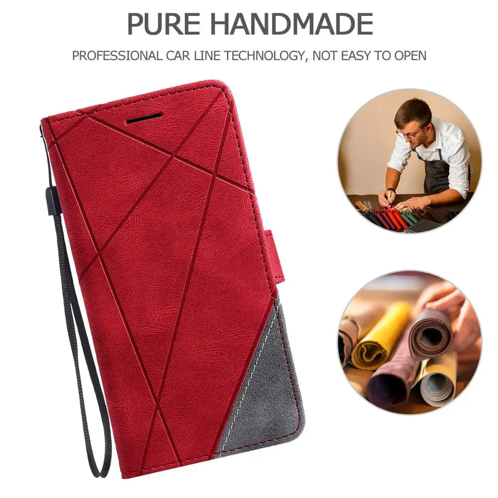 Leather Flip A50 A70 A40 A30 A20E A10 A51 A71 A81 A91 Case For Samsung S9 S8 Plus S7 Edge S10E S20 Ultra Colorblock Wallet Cover