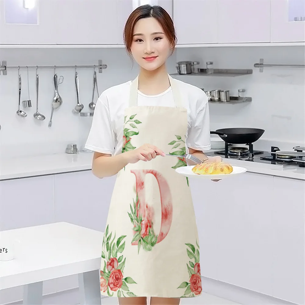 

Flower Letter Alphabet Kitchen Cooking Apron For Women Linen Baking Bib Delantales Antifouling Household Cleaning Pinafore