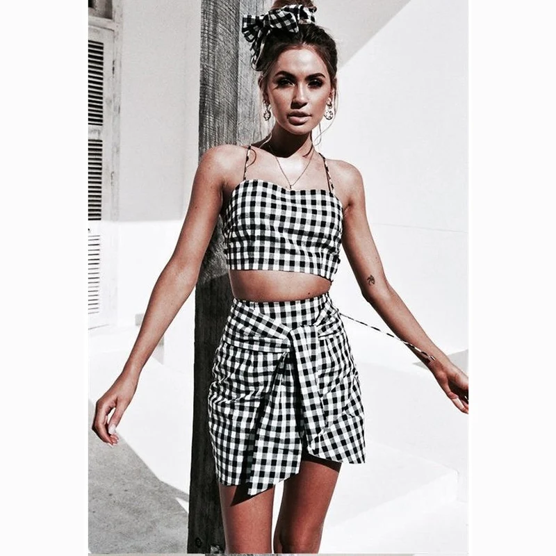 Милый комплект из двух предметов с мини юбкой на бретельках модная одежда