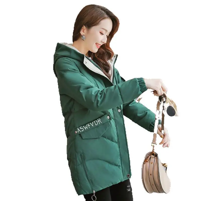 HEFLASHOR Женское зимнее теплое пальто с капюшоном плюс размер зеленая хлопковая