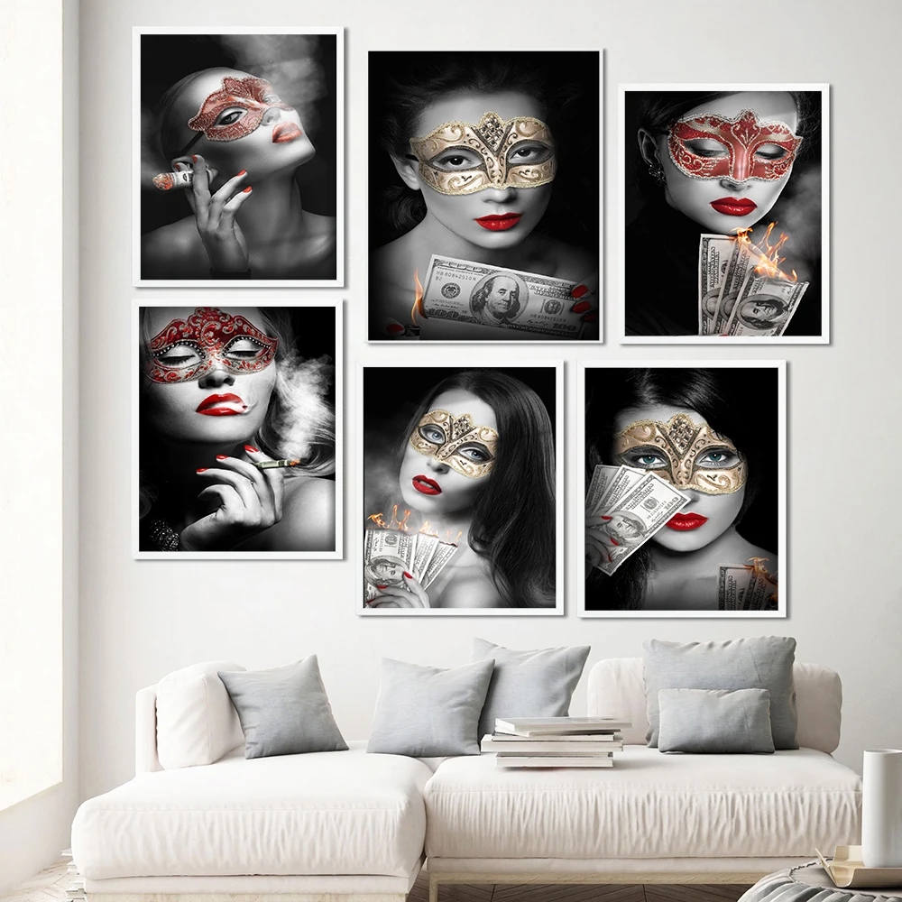 Модный плакат в скандинавском стиле курительная девушка феминизм сила Холст