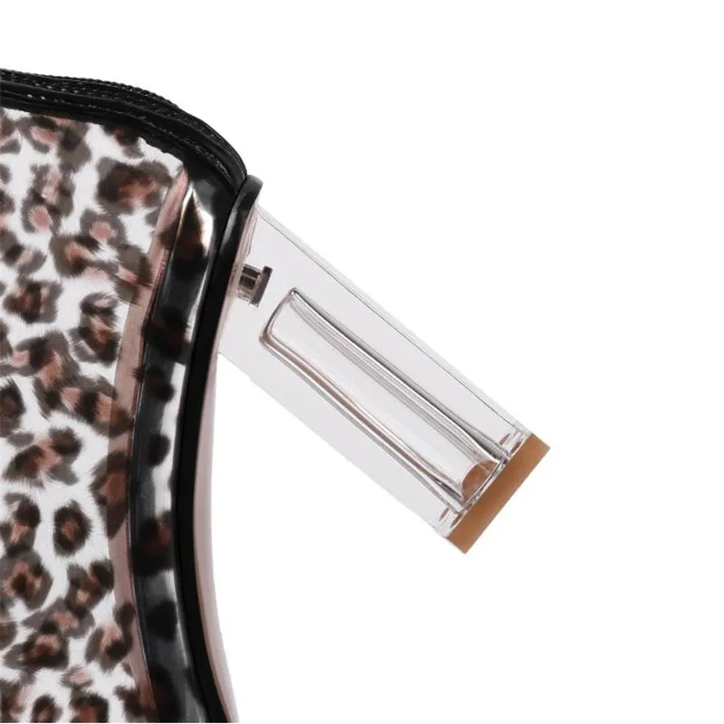 

New style Women's boots Leopard print Short boots Fashion boots High quality Peep Toe Cool boots 8cm Crystal Thick heel 3-13 14