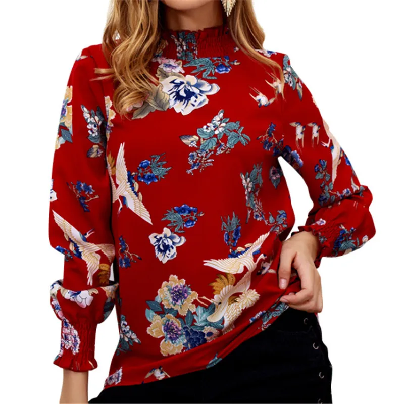 

Fashion Turtleneck Chiffon Shirt Women Long Sleeve Blouse Women 202#