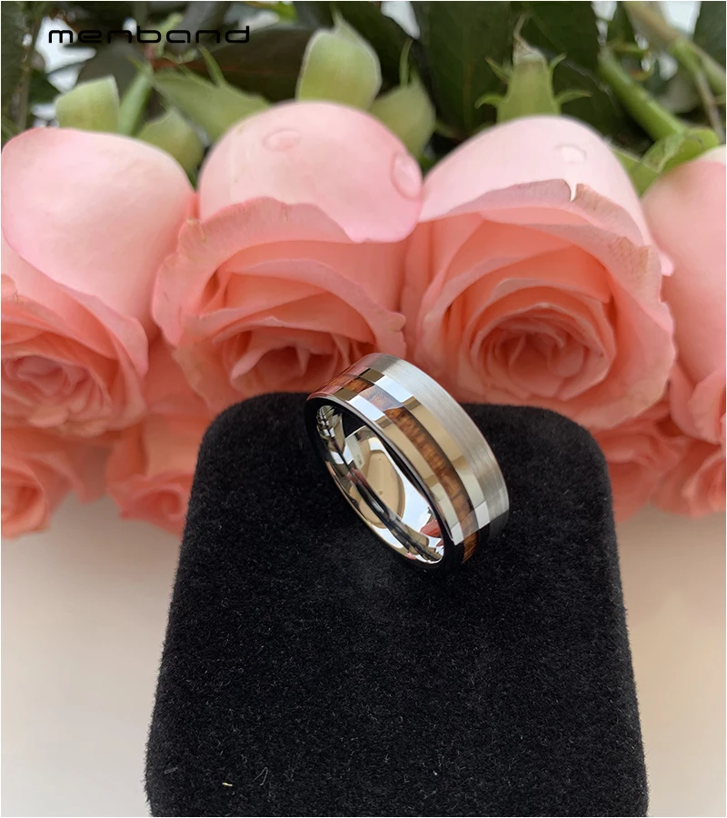 Для мужчин женщин Вольфрам инкрустация кольцо с плоским обручальное офсетная
