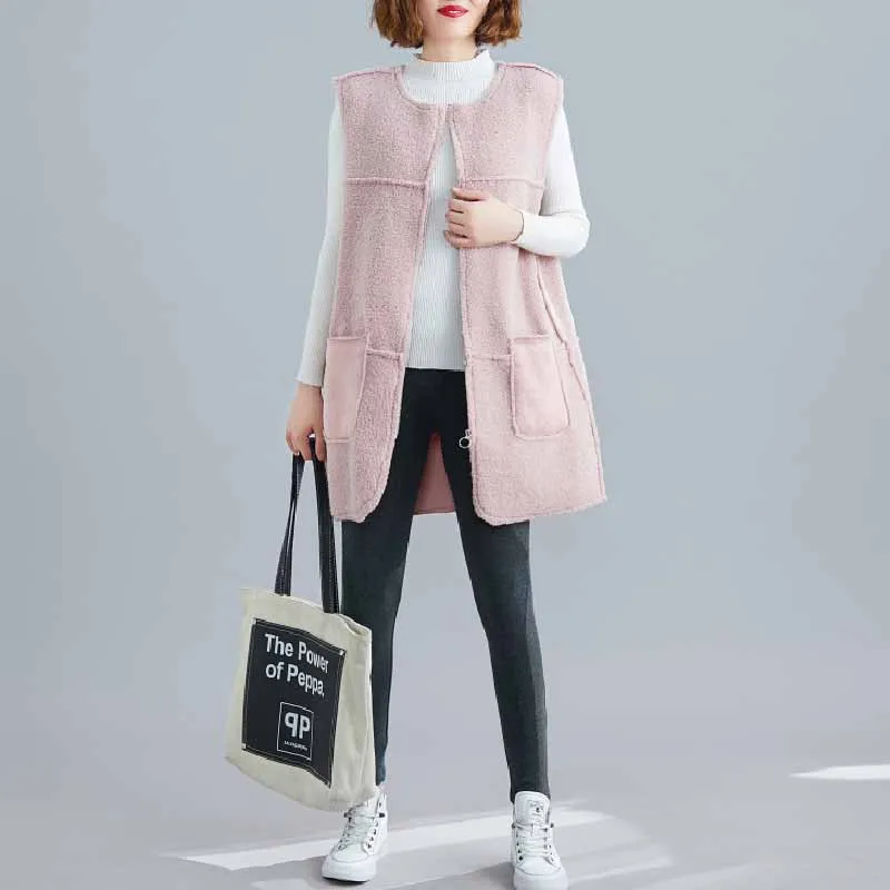 Размера плюс Для женщин зимние балетки из овечьей кашемировый жилет пальто 2019