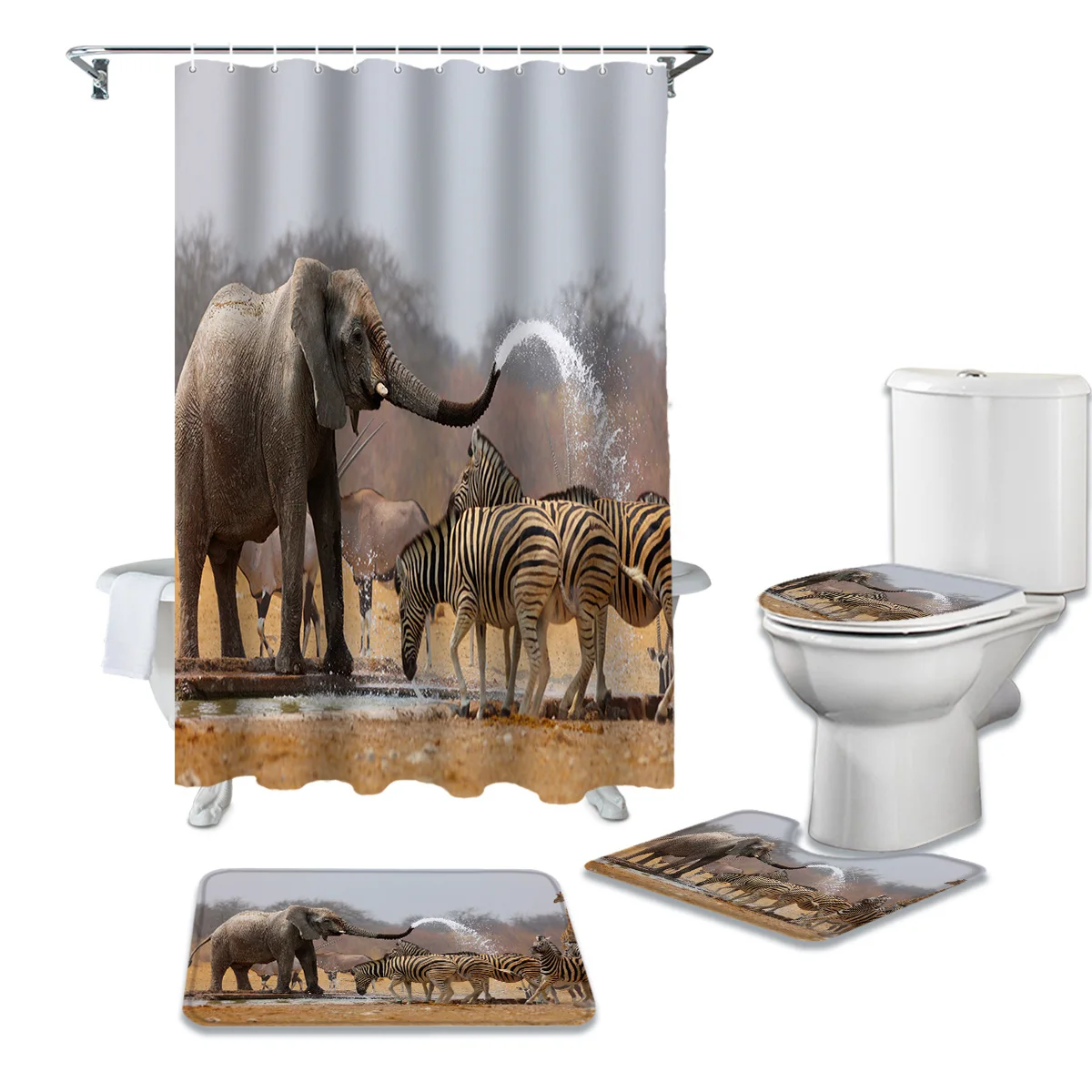 Африканская индийская занавеска для ванны с принтом слона водонепроницаемый