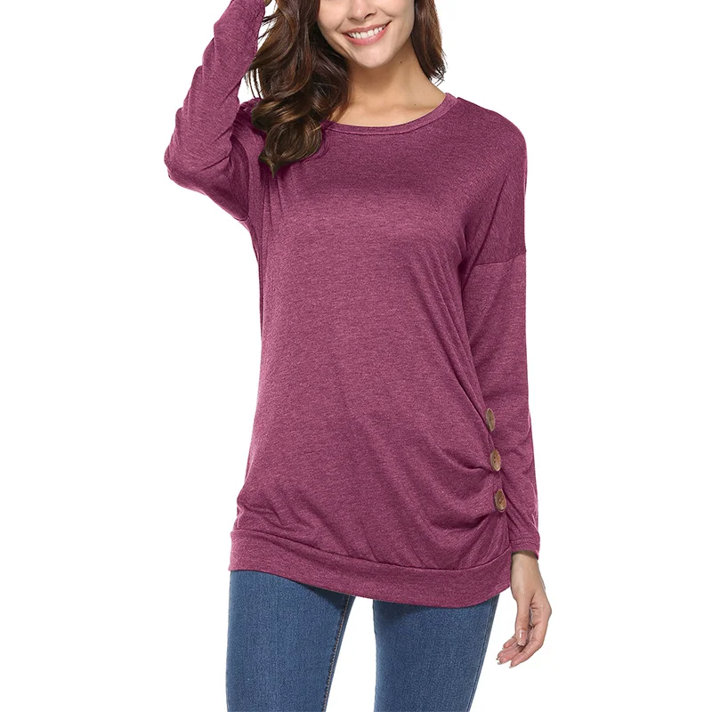 Футболка с длинным рукавом Женская Повседневная футболка круглым вырезом топы