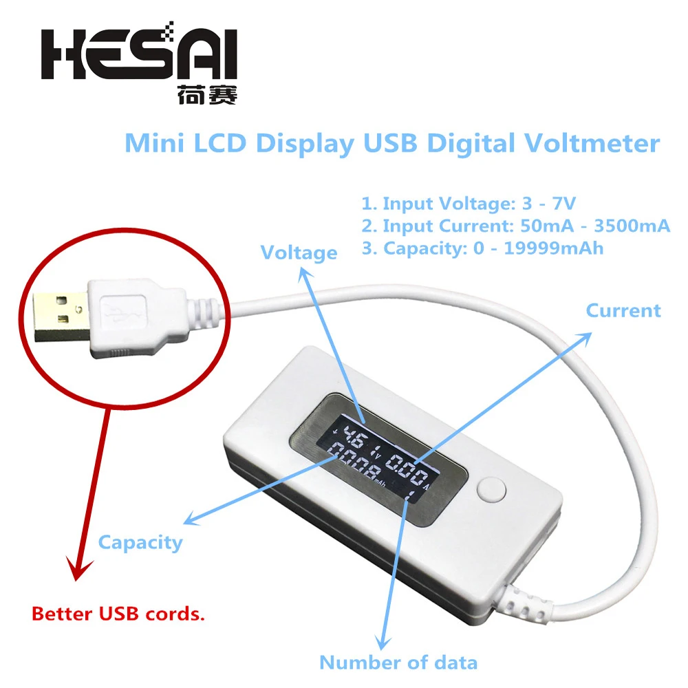 Цифровой ЖК дисплей USB микро зарядное устройство емкость аккумулятора Тестер