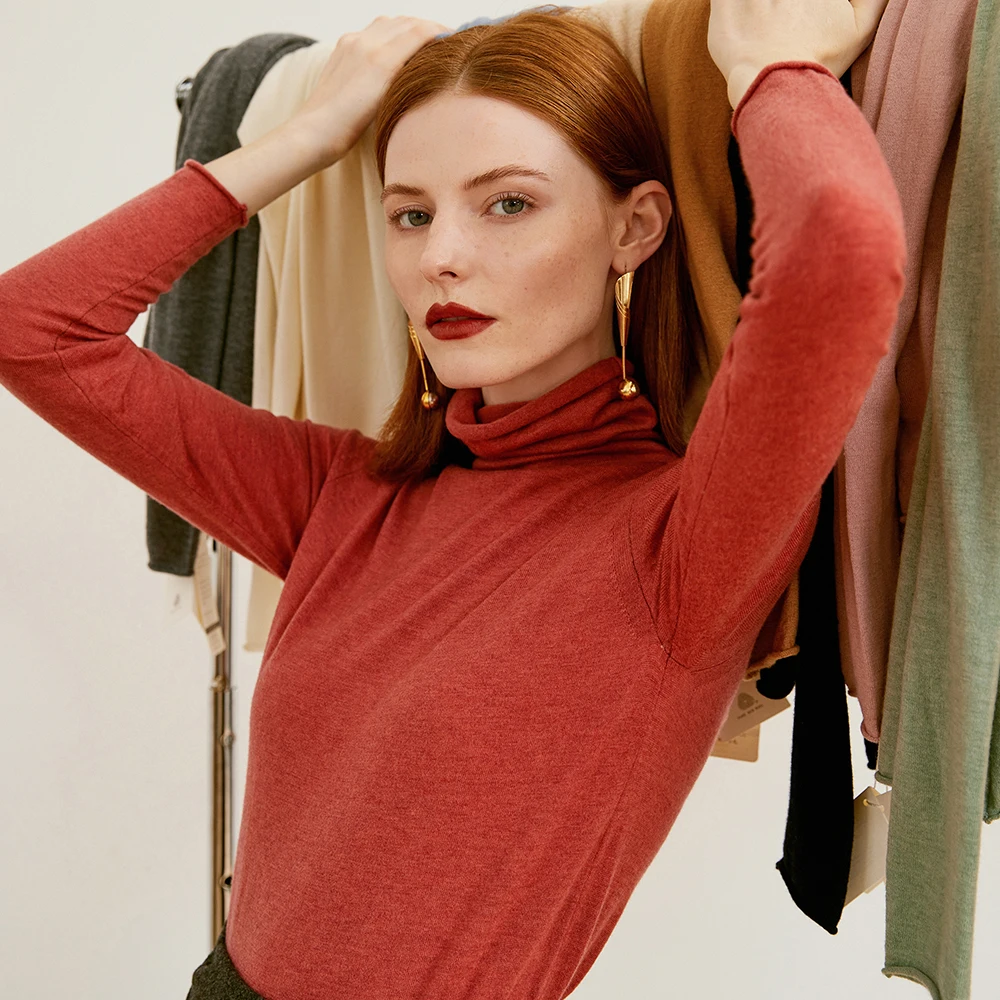 SuyaDream Women Winter Sweaters 100%Wool Turtleneck Plain Pullovers 2021 Fall Winter Comfortable Basic Sweaters for Woman