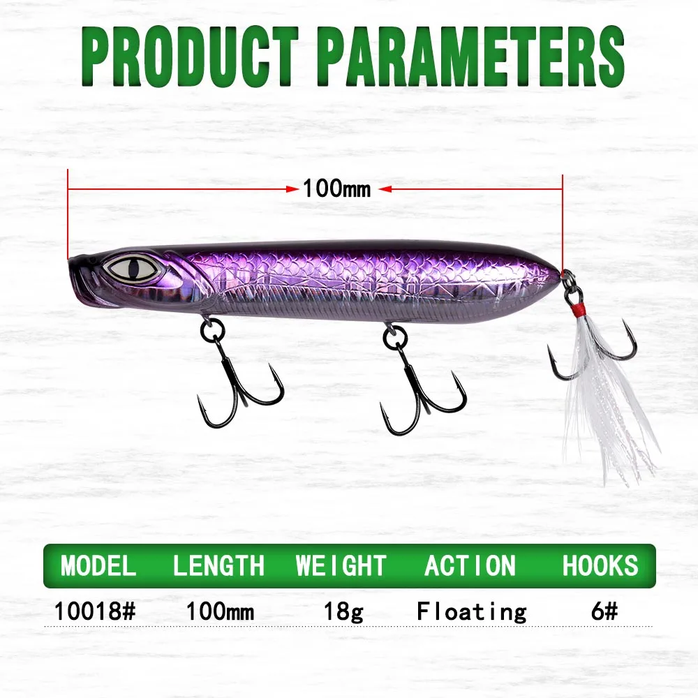 Topwater карандаш пресноводный карандаш светящийся глаз Приманка для рыбалки 100 мм 18 г