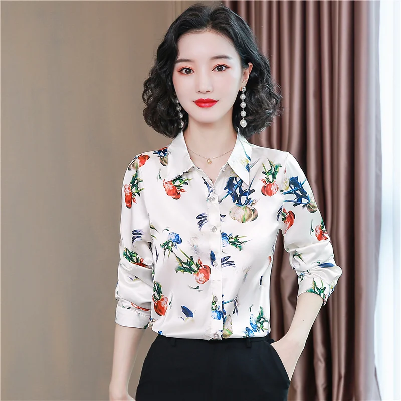 

Korean Fashion Silk Women Blouses Satin Long Sleeve Shirt and Blouse Office Lady Blusas Largas Plus Size Autumn Womens Tops