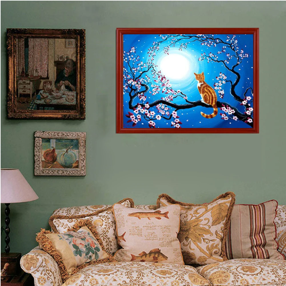 5D Diamond Painting Full Square Round Embroidery Cats Tree Moon Mosaic Animals Pictures Of Rhinestones | Дом и сад