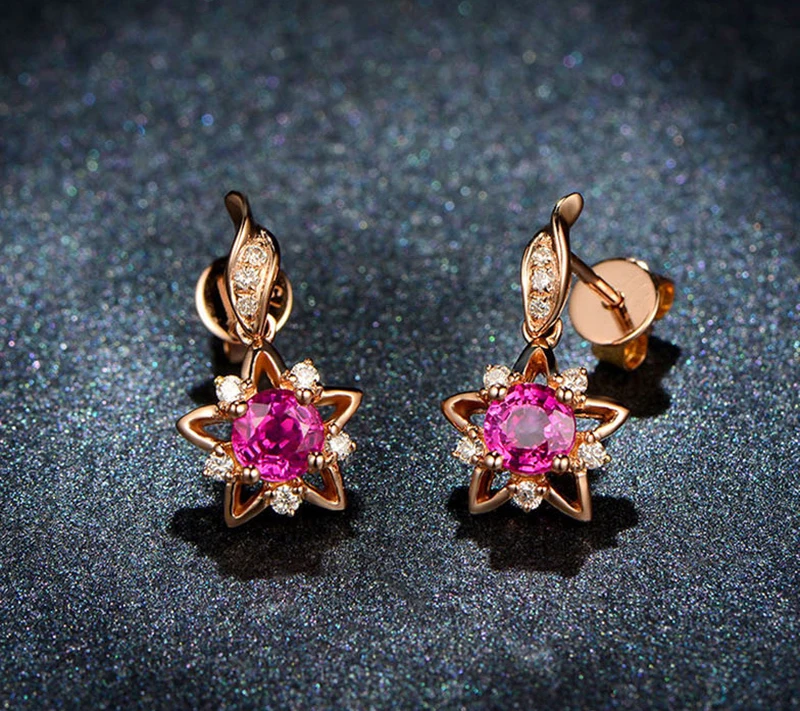 Изысканные новые серьги с Рубиновой звездой, 18K Золотые Серьги с драгоценными камнями