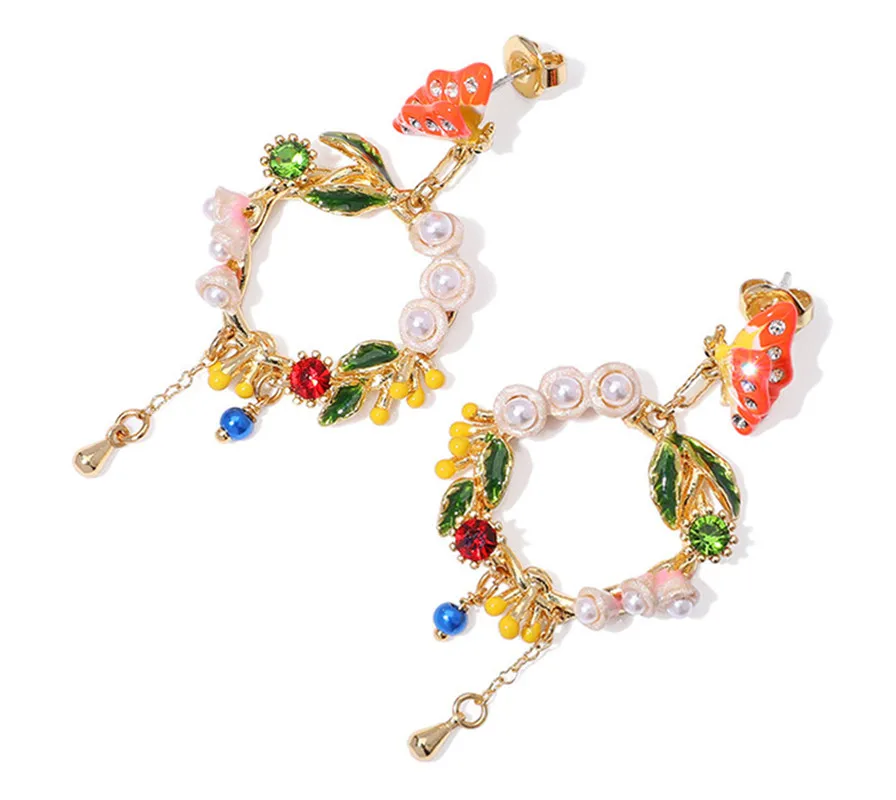 

Fashionable temperament long face thin hand-painted enamel butterfly earrings female pearl fringed pendant earring