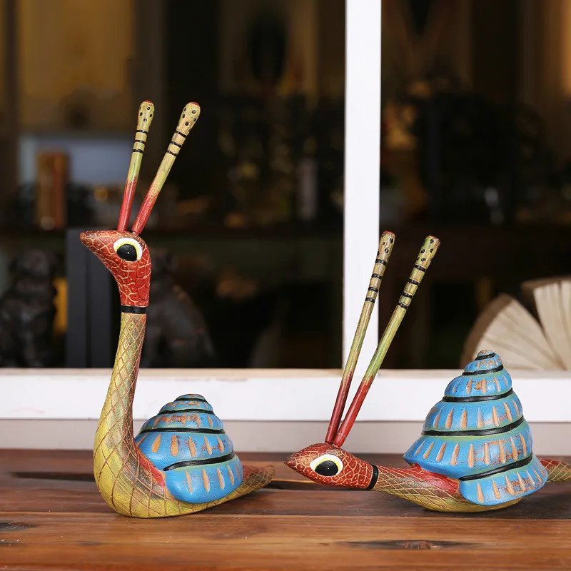 

[MGT] American pastoral style imitation wood painted creative snail reptile decoration home furnishing crafts