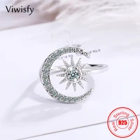 viwisfy real 925 sterling silver vintage moon star adjustable zircon gift jewelry ring for woman vw21516