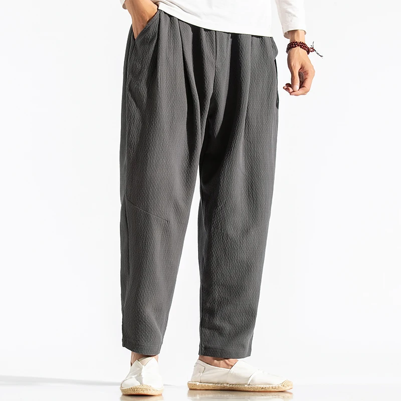 Брюки-султанки мужские из хлопка и льна льняные спортивные штаны с широкими