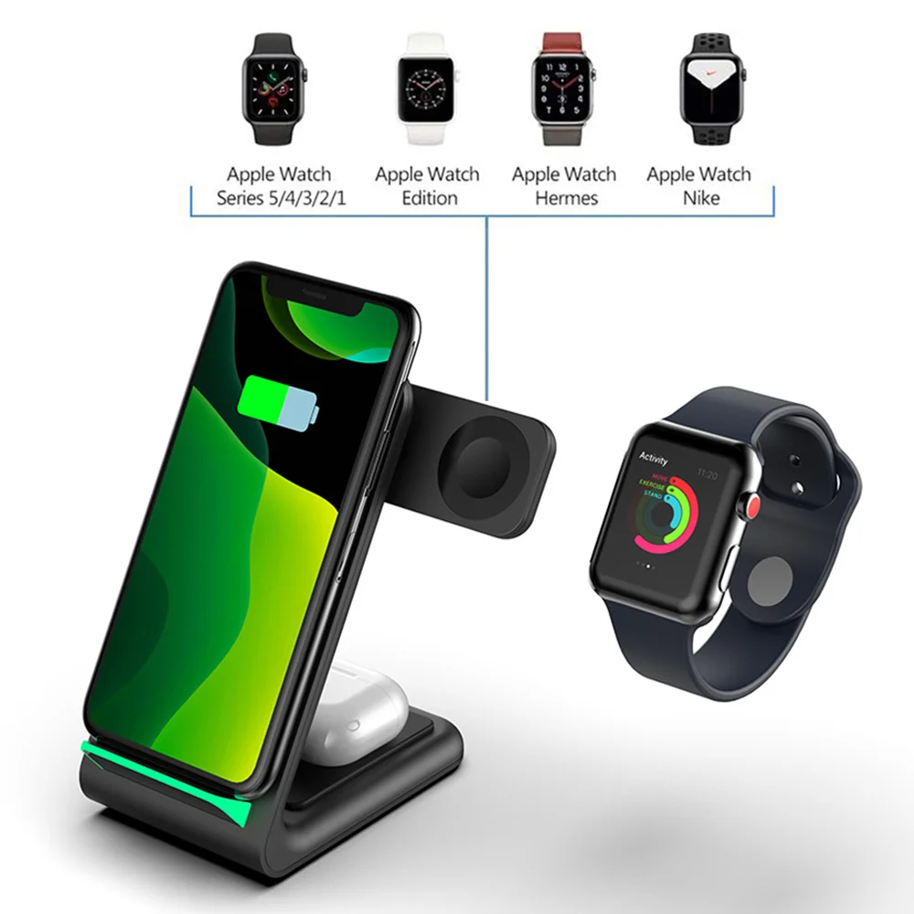 

3 in 1 Qi Wireless Charger Holder 15W Magsafe Foldable Dock For iPhone 12 Pro Max iWatch AirPods Fast Wireless Charging Station