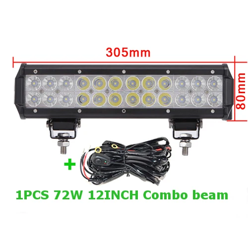 1PC 72W With Wire 1/2 шт. 18 Вт 36 Вт 72W фары для 108 Вт Светодиодный светильник бар Подсветка 12v точечное освещение комбинированный балка для грузовика трактор ATV SUV 4X4 4WD внедорожный головной светильник s - Цвет: 1PC 72W With Wire