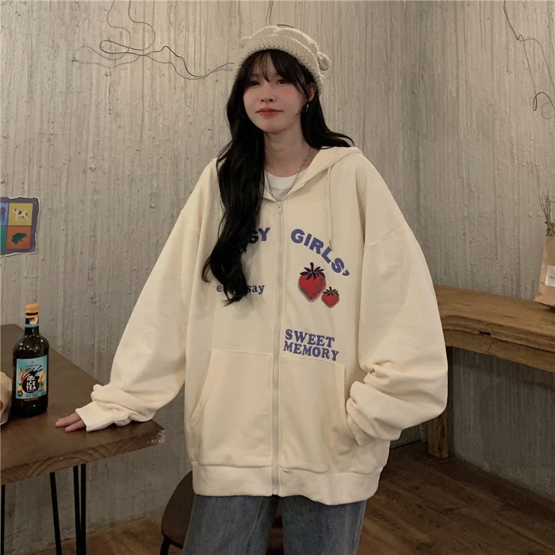 

European American Hiphop Sweater Women's Loose Idle Style BF Thin Retro Hong Kong Style Chic Zipper
