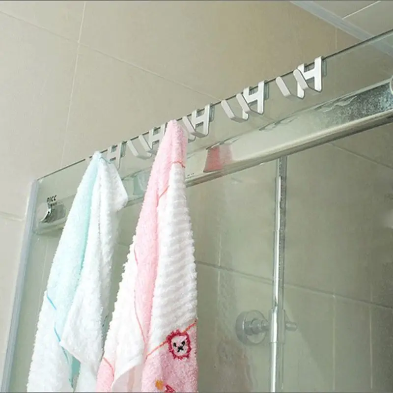 

Space Aluminum Metal Shower Frameless Glass Door Hook Free Hole Towel Rack Hanger Key Holder Clothes Bathroom Organizer