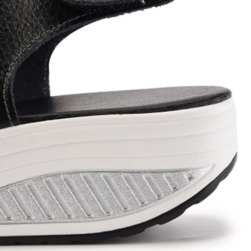 Сандалии женские кожаные на платформе босоножки танкетке высокий каблук модная