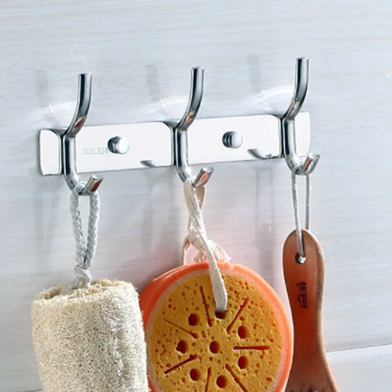 

Stainless Steel Wall Mounted Coat Hat Rack Double-hung Clothes Hanger Hooks for Bags Robe Towel Umbrella in Bathroom Bedroom