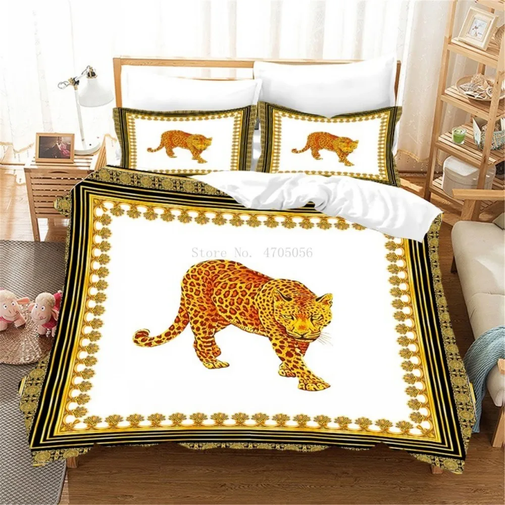 

Golden Lion Bedding Animals Luxury Bed Linen Set Baroque Modern Art Microfiber Duvet Cover Set 2/3 Piece Single Double Bed Cover