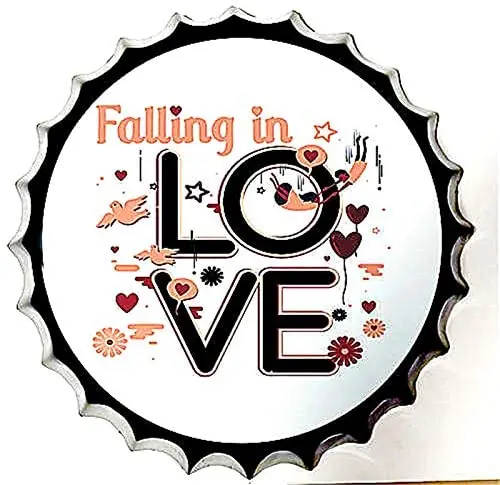 

Retro Sign Falling in Love Bottle Caps Retro Metal Tin Sign Diameter 13.8 Inches - Handcrafts Home Decor Bar Plaque Lounge