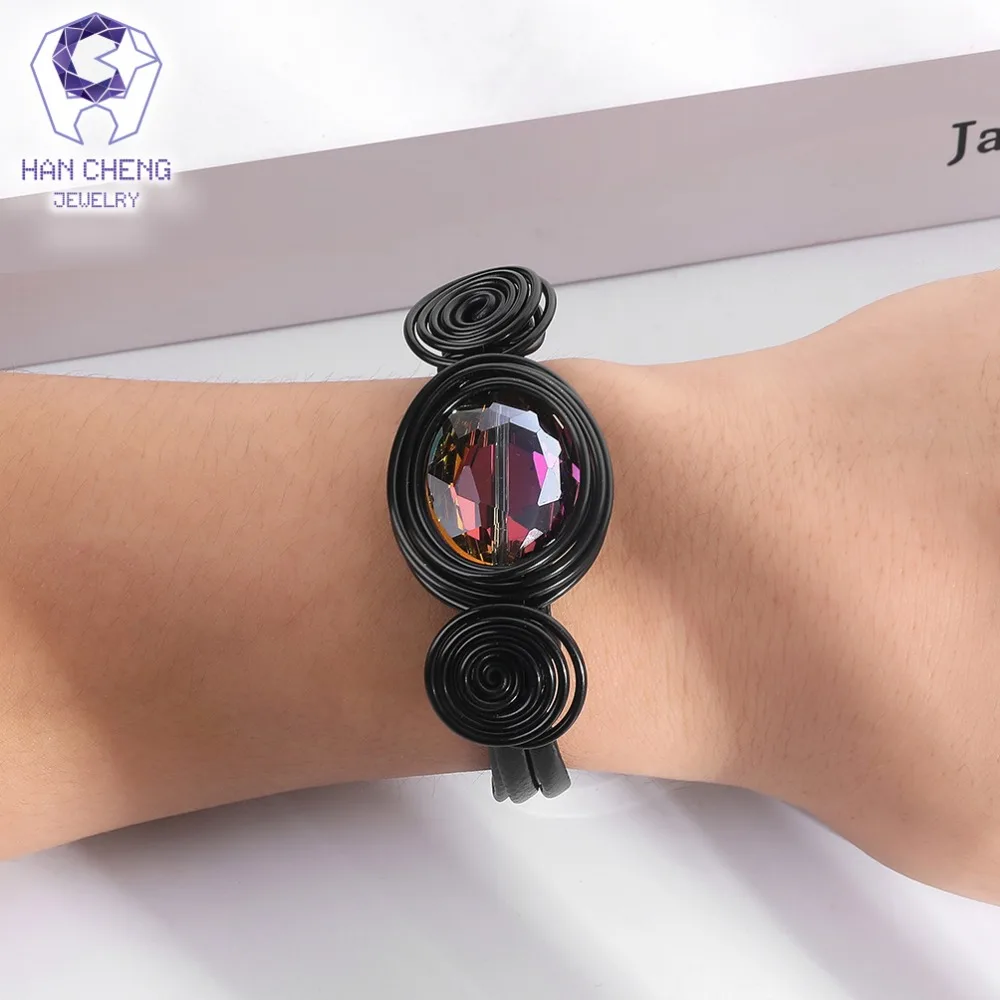 Женский кожаный браслет ручной работы HanCheng с подвесками из хрустальных бусин