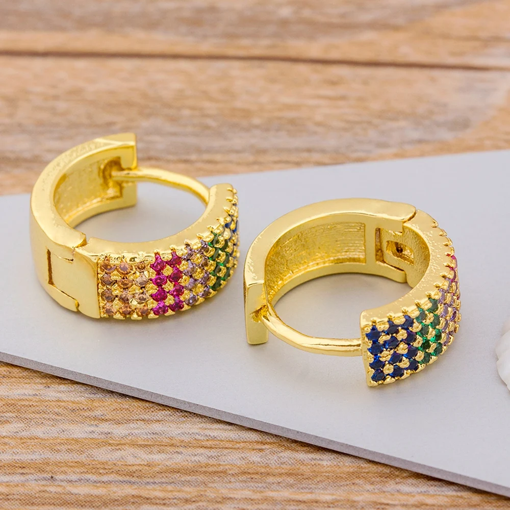 

AIBEF Fashion Women Trendy Hoop CZ Earrings Micro Pave Rainbow Rhinestone Circle Earrings Wedding Party Loop Earrings Jewelry