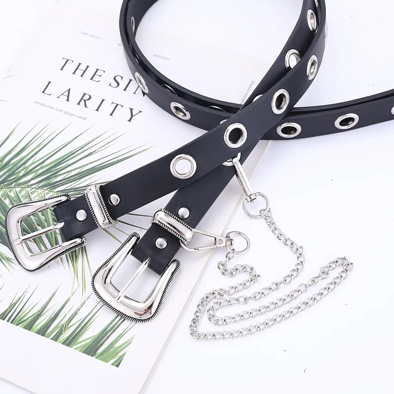 

new women punk style belt with chain and rivet Teenage student jeans belt