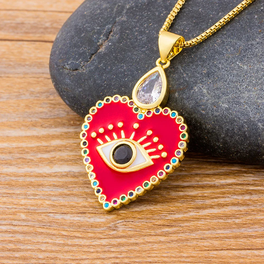 

AIBEF Fashion Heart Shape Evil Eye Statement Necklace Zirconia Copper CZ Necklace For Women Pendant Jewelry Accessories Gift