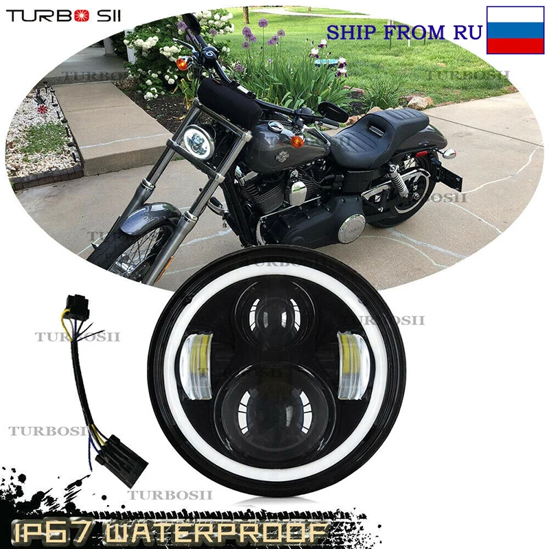 5 3/4 &quot5 75 дюймов светодиодный фонарь для мотоцикла 60 Вт с halo Ring Angel eye Harley Davidson Dyna