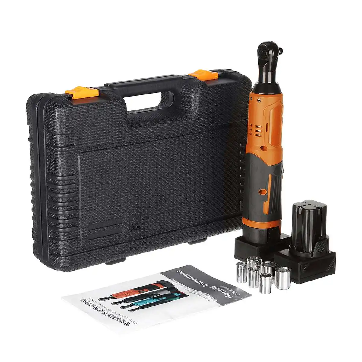 

12V 65N.M Cordless Electric Wrench Cordless Ratchet Rechargeable Scaffolding Right Angle Wrench 3/8" with 2 Battery+Charger