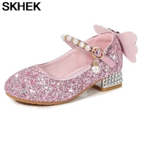 skhek flower children girls luxury party and wedding shoes for kids girls silver pink high heel school rhinestone dance shoes