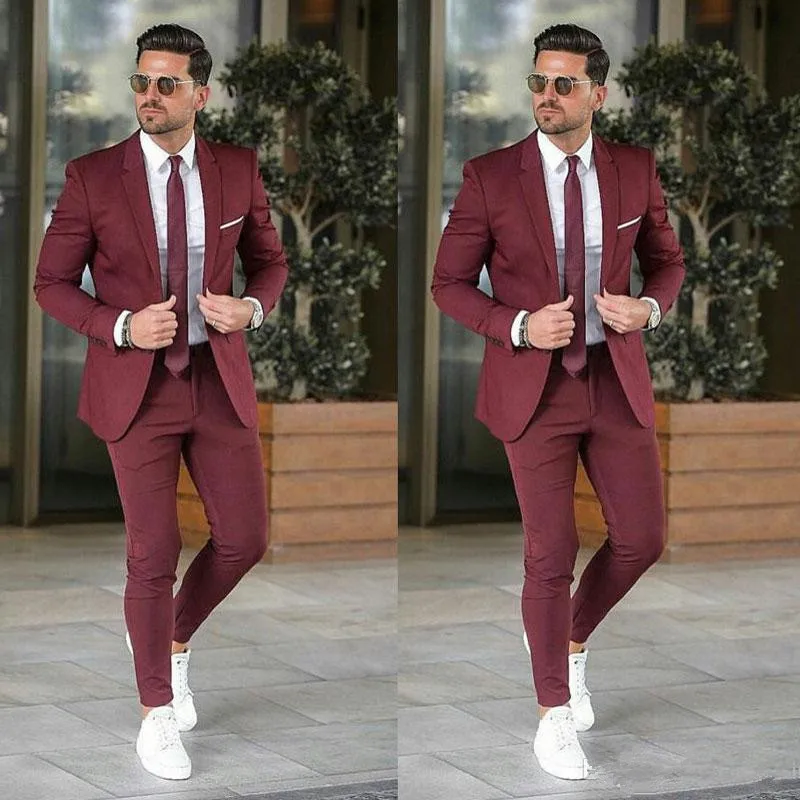 Custom Made Burgundy Coat Pants Mens Wedding Suits Business Man Blazers Bridegroom Blazer Groom Tuxedos Costume Homme