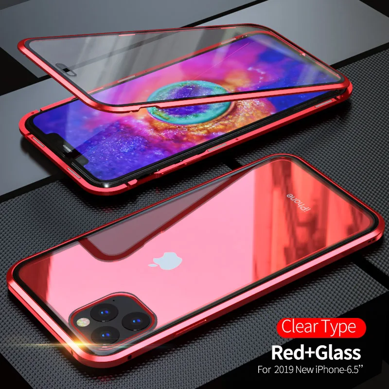 Чехол Tongdaytech с магнитной адсорбцией для iPhone XS XR 11 Pro Max X 8 7 Plus, чехол из закаленного стекла Carcasa 360 Portective Fundas - Цвет: Red