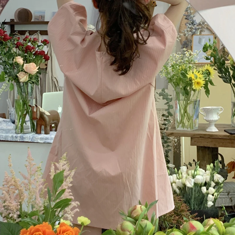 

Women's Summer Pink Dress Lantern Short Sleeve A-Line Pullover Elegant Casual Solid Chic Vestidos